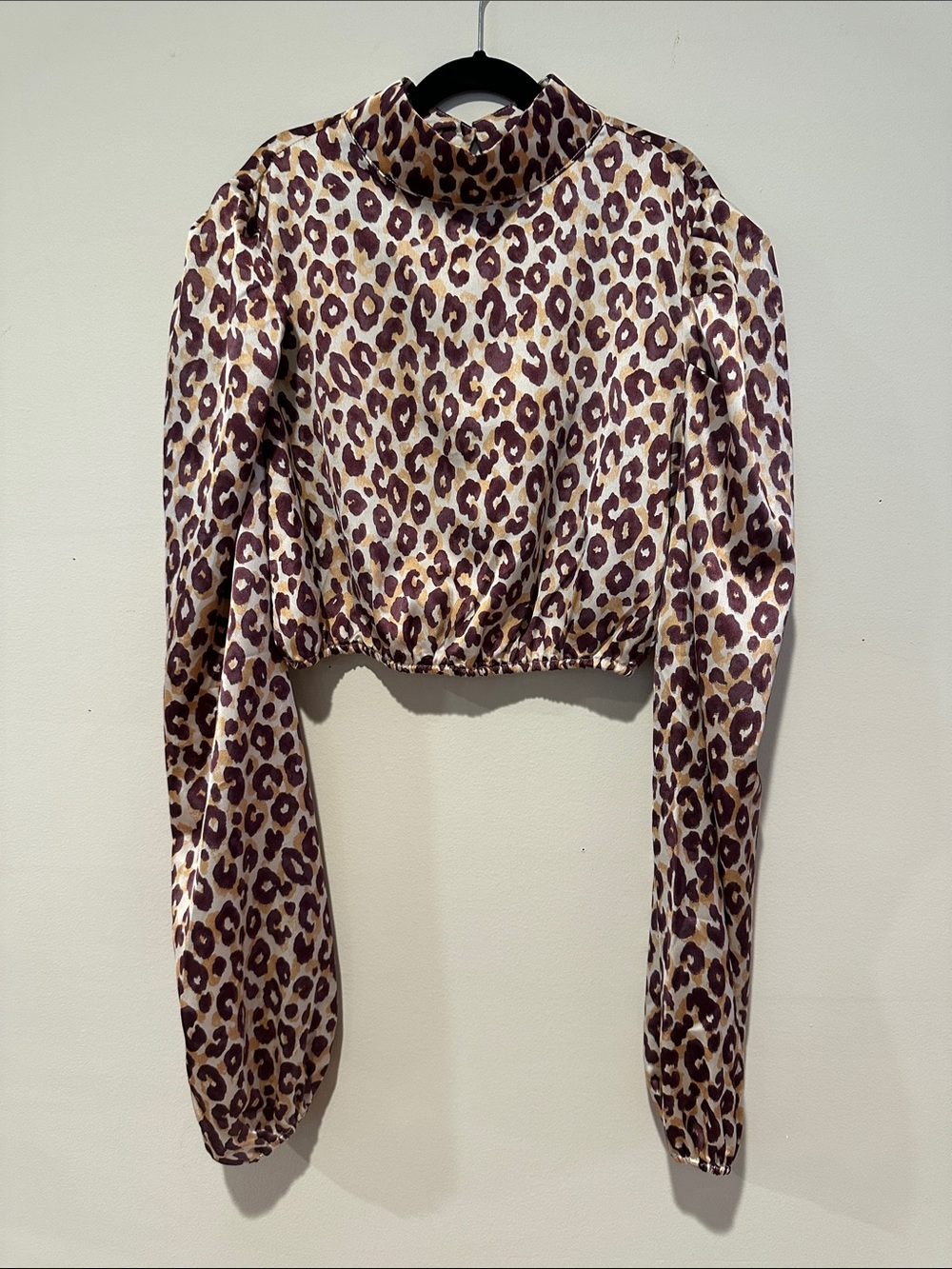 Boohoo Leopard Print Cropped Long Sleeve Top - Taupe, Brown